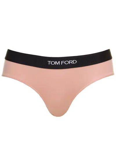 TOM FORD SIGNATURE BOY SHORT BEIGE BRIEFS WITH LOGO WAISTBAND IN STRETCH-JERSEY WOMAN