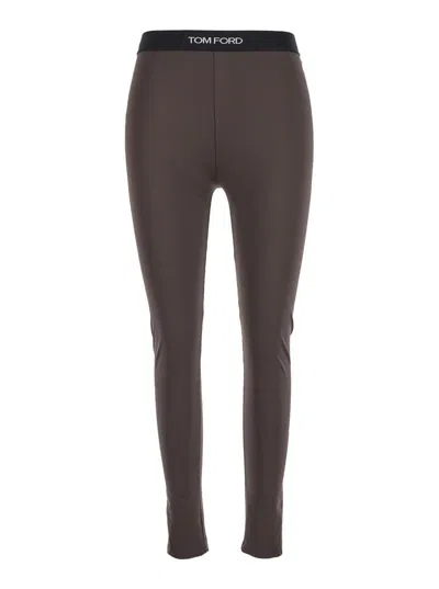 Tom Ford 'signature' Brown Leggings With Logo Lettering On The Waist