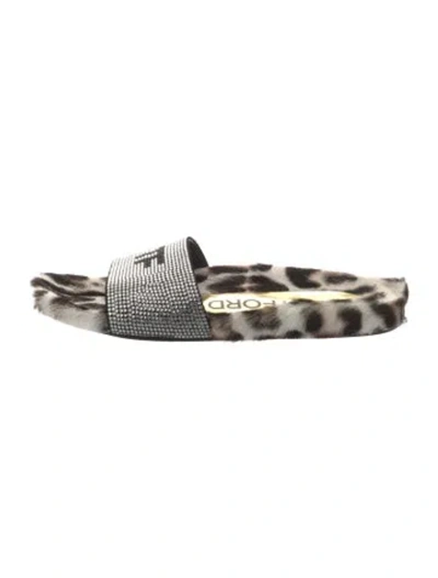 Pre-owned Tom Ford Signature Logo Fur Slides In White