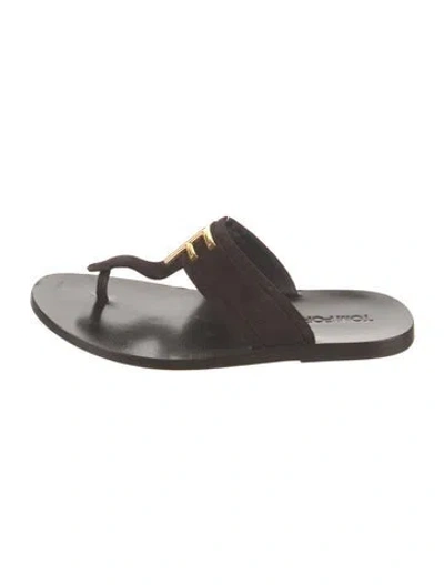 Pre-owned Tom Ford Signature Logo Leather Flip Flops In Brown
