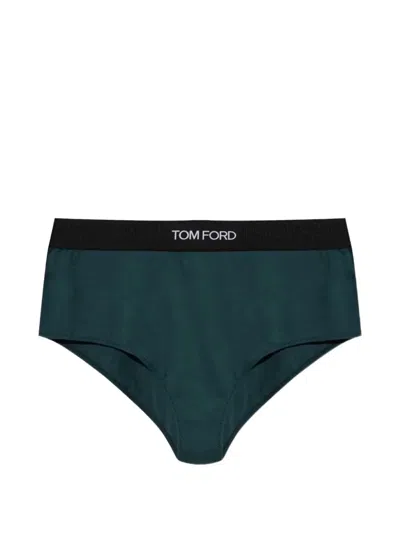 Tom Ford Signature Logo-waistband Briefs In Green
