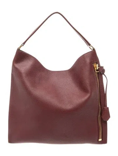 Pre-owned Tom Ford Signature Pebbled Calfskin Alix Padlock Zip Hobo Bag Large In Burgundy