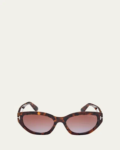 Tom Ford Signature T Acetate Cat-eye Sunglasses In Dhav/brng