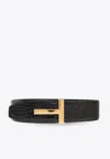 Tom Ford Black Calfskin Leather Belt With Gold T Buckle In Black