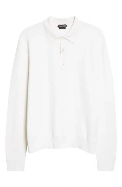Tom Ford Silk & Cotton Piqué Long Sleeve Polo In White