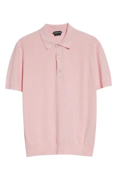 Tom Ford Silk & Cotton Piqué Polo In Pink