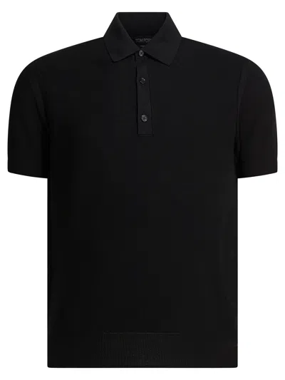 TOM FORD SILK AND COTTON PIQUE POLO SHIRT POLO SHIRTS BLACK