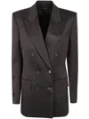 Tom Ford Double-breasted Blazer With Structured Shoulders In Darkest Brown