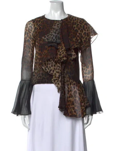 Pre-owned Tom Ford Silk Animal Print Blouse In Brown