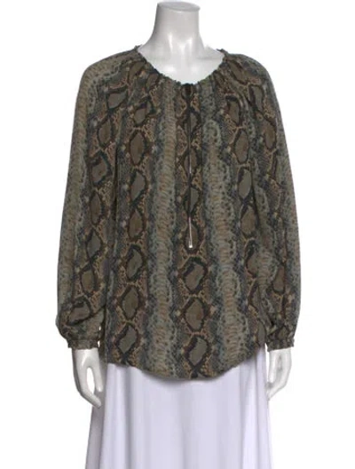 Pre-owned Tom Ford Silk Animal Print Blouse In Green