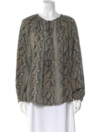Pre-owned Tom Ford Silk Animal Print Blouse In Green
