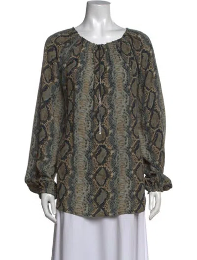 Pre-owned Tom Ford Silk Animal Print Blouse In Green