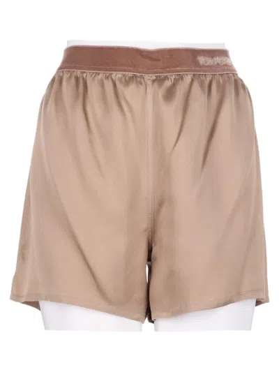 Tom Ford Silk Beige Gathered Waistband Shorts In Neutral
