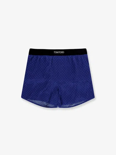 Tom Ford Polka-dot Logo Waistband Boxer Briefs In Blue