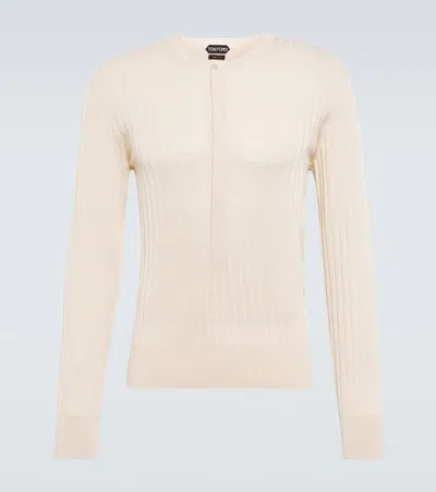 Tom Ford Silk-blend Henley Sweater In Ivory