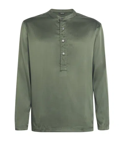 Tom Ford Silk-blend Henley T-shirt In Green