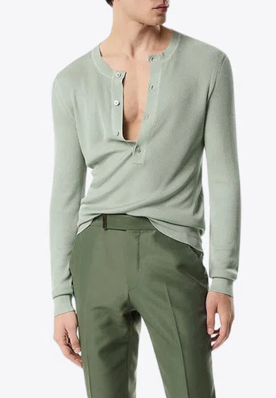 Tom Ford Silk-blend Henley T-shirt In Mint