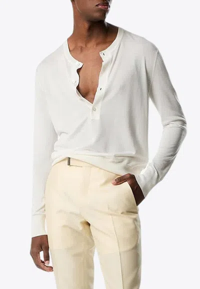 Tom Ford Silk-blend Henley T-shirt In White