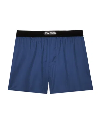 Tom Ford Silk-blend Logo-waist Boxers In Blue
