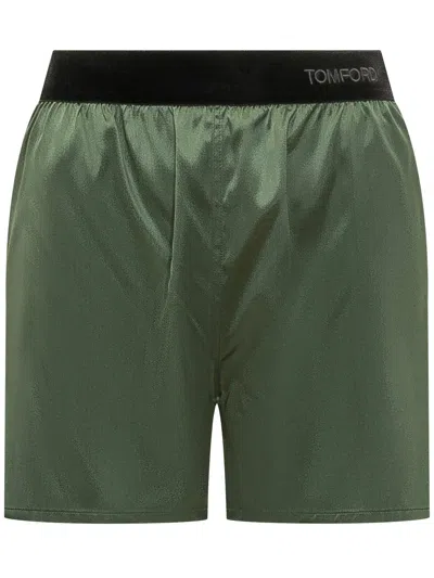 Tom Ford Silk Blend Mini Shorts In Green