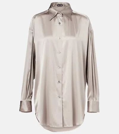 Tom Ford Silk-blend Satin Shirt In Gray