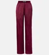 Tom Ford Fuchsia Pants With Elastic Waist With Logo Lettering In Silk Stretch Woman In Burgundy