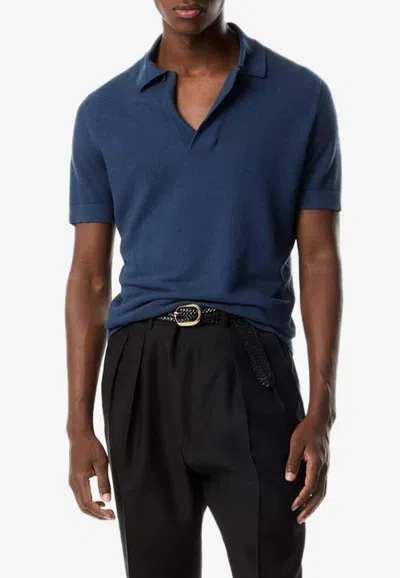 Tom Ford Silk-blend Short-sleeved Polo T-shirt In Blue