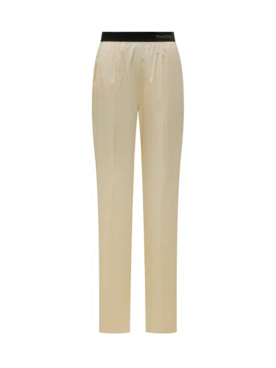 Tom Ford Silk Blend Trousers In Neutral