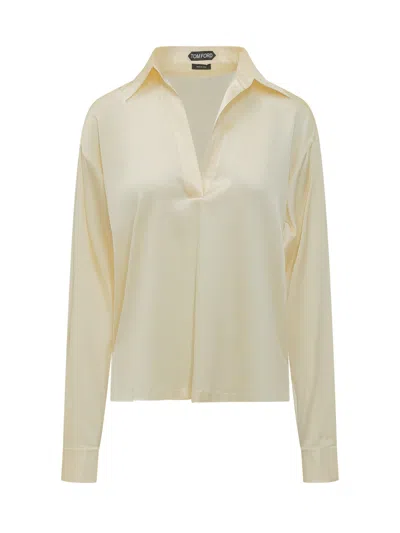 Tom Ford Silk Blend V-neck Blouse In Neutral