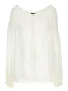 Tom Ford Silk Blouse Sheer Elastic Neckline Long Sleeves