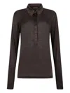 Tom Ford Silk Jersey Long Sleeve Polo In Brown