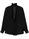 Tom Ford Ruffle Silk Georgette Tuxedo Shirt In Black