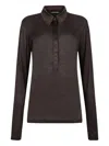 Tom Ford Silk Jersey Long Sleeve Polo In Brown