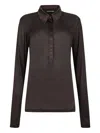 Tom Ford Silk Jersey Long Sleeve Polo In Brown