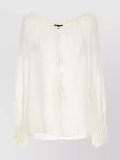 Tom Ford Silk Blouse Sheer Elastic Neckline Long Sleeves In White