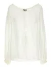 Tom Ford Silk Blouse Sheer Elastic Neckline Long Sleeves