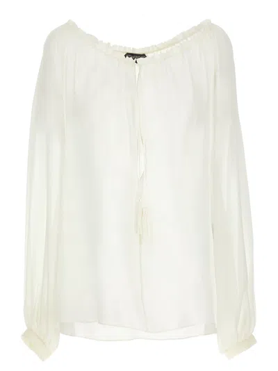 Tom Ford Silk Georgette Blouse With Adjustable Drawstring In Neutral