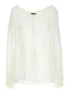 Tom Ford Silk Blouse Sheer Elastic Neckline Long Sleeves In White
