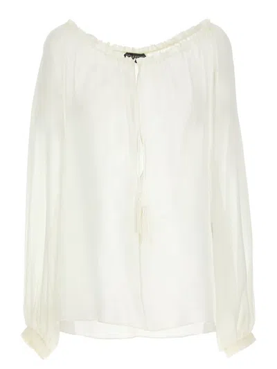 Tom Ford Silk Georgette Blouse With Adjustable Drawstring In Neutral