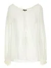 Tom Ford Silk Blouse Sheer Elastic Neckline Long Sleeves In White