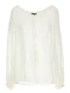 Tom Ford Silk Blouse Sheer Elastic Neckline Long Sleeves In White