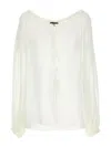 Tom Ford Silk Blouse Sheer Elastic Neckline Long Sleeves In White