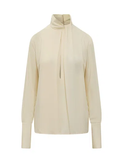 Tom Ford Silk Blouse With High Neck And Bow In Neutral