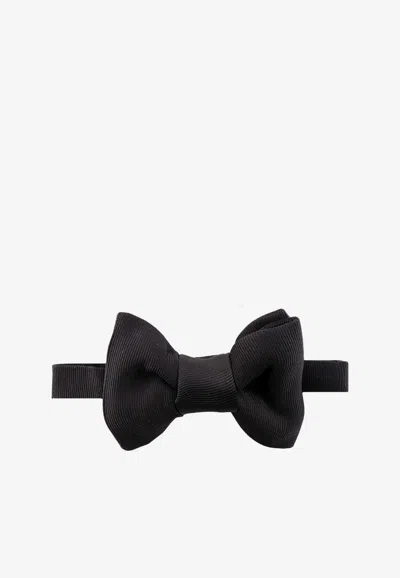 Tom Ford Silk Bow Tie With Logo Strap In Black