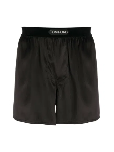 Tom Ford Silk Boxer Shorts In Brown