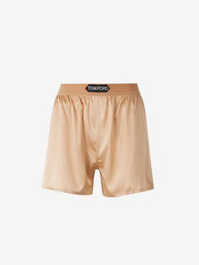Tom Ford Beige Stretch Silk Satin Boxer Shorts In Neutral