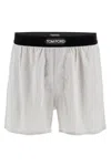 Tom Ford Velvet-trimmed Stretch-silk Satin Boxer Shorts In Light Grey (grey)