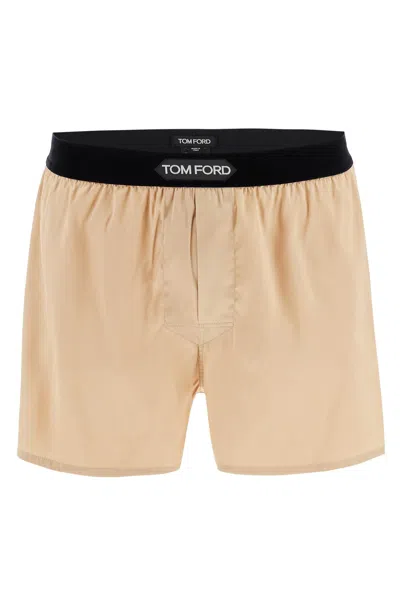 Tom Ford Silk Boxer Shorts In Beige