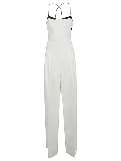 Tom Ford Silk Camisole With Geometric Contrast Jumpsuit In Cream
