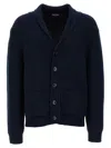 Tom Ford Silk Cardigan With Front Pockets And Shawl Collar In Blue